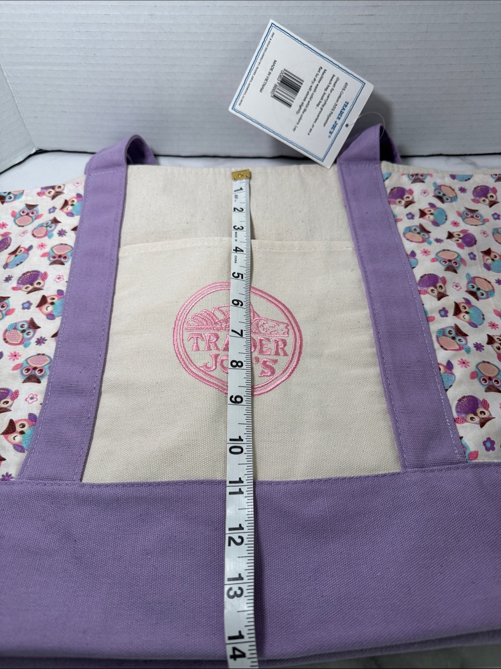 New Trader Joe’s Large Lavender Canvas Tote Bag with Custom Side Pockets - Picture 8 of 17